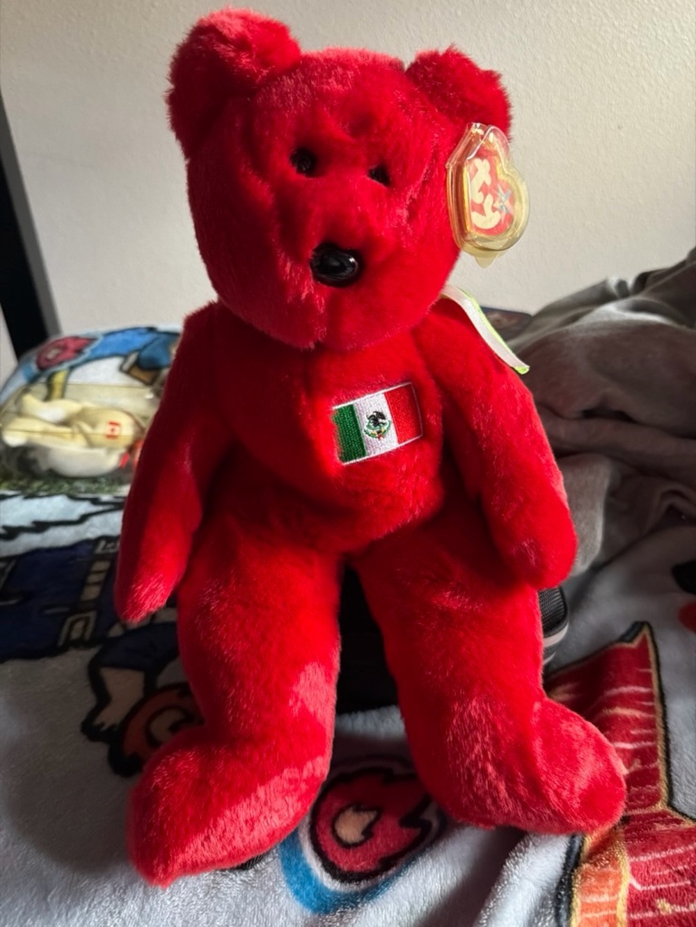 TY Beanie Baby Red Bear with Mexico Flag